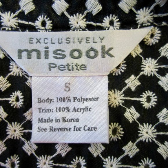 PS MISOOK BLACK+WHITE LIGHTWEIGHT embroidered eyelet JACKET acrylic 3/4 sleeves - Picture 3 of 12